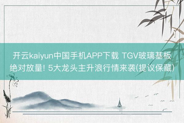 开云kaiyun中国手机APP下载 TGV玻璃基板绝对放量! 5大龙头主升浪行情来袭(提议保藏)